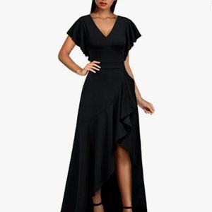 Miusol Women's Formal V Neck Ruffle Split Evening Party Long Dress XL